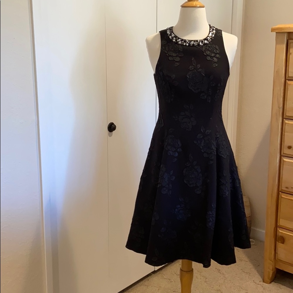 Jeweled collar Maggie London black dress